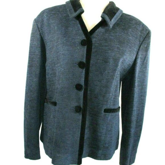 Wool/Viscose Blue Black Blazer Tweed Jacket Sie 44 - Picture 1 of 6